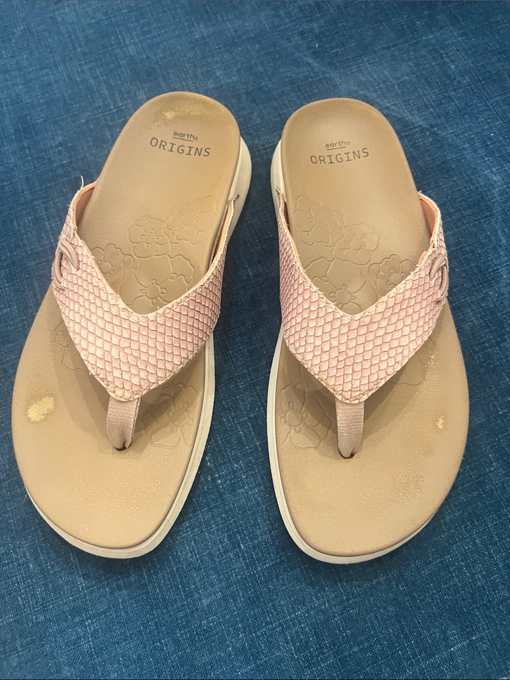 Earth Origins Pink Woven Thong Sandals with Tan Footbed